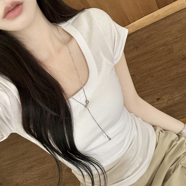 ストレッチUネック半袖Tシャツ(6color) IVORY