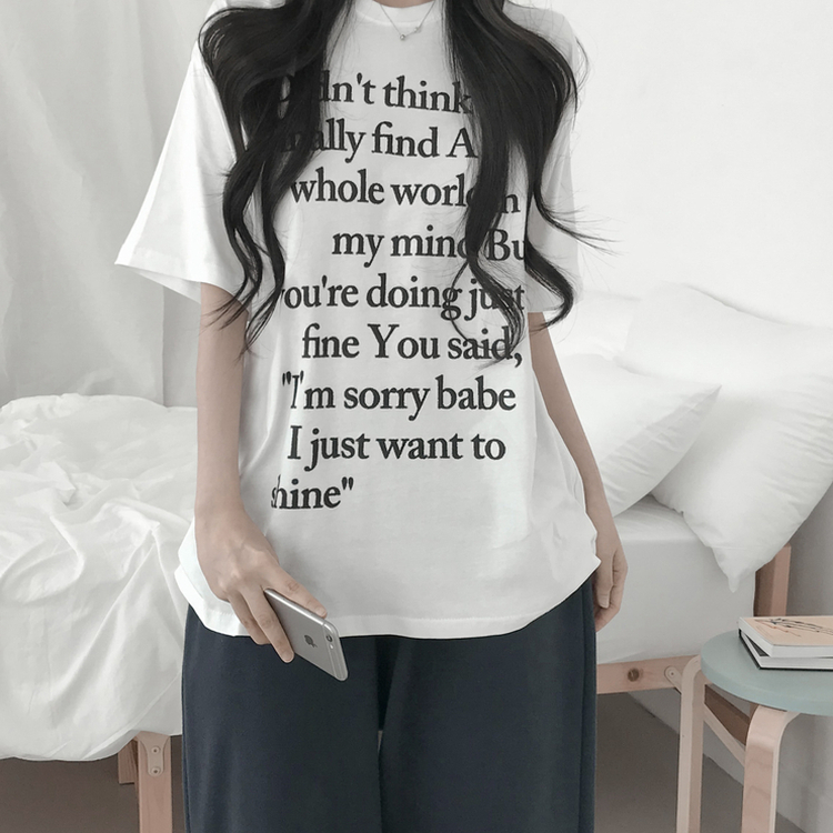レタリングオーバーラウンドネック半袖Tシャツ WHITE