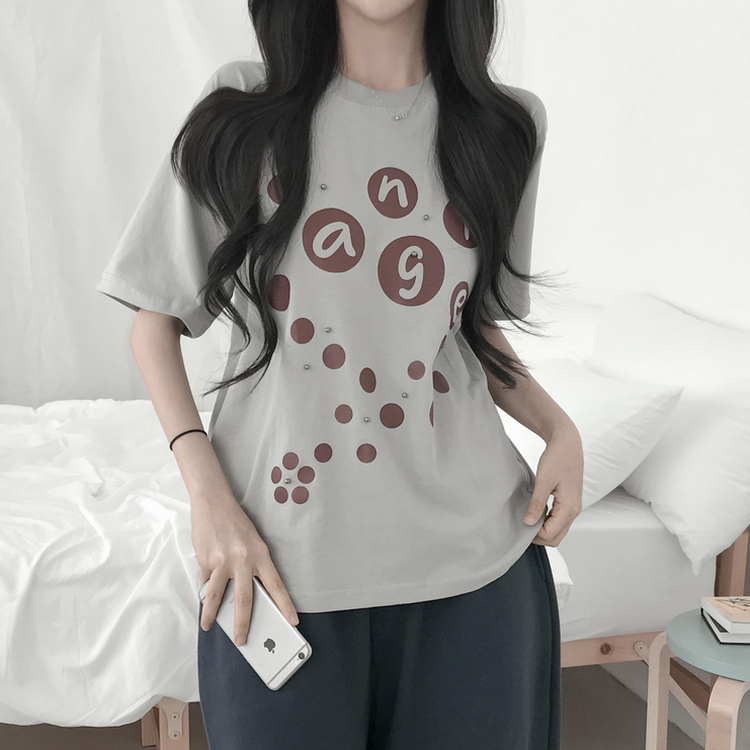 ドットレタリングオーバーサイズ半袖Tシャツ LIGHT GREY