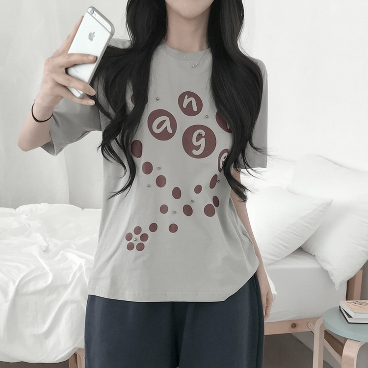 ドットレタリングオーバーサイズ半袖Tシャツ LIGHT GREY