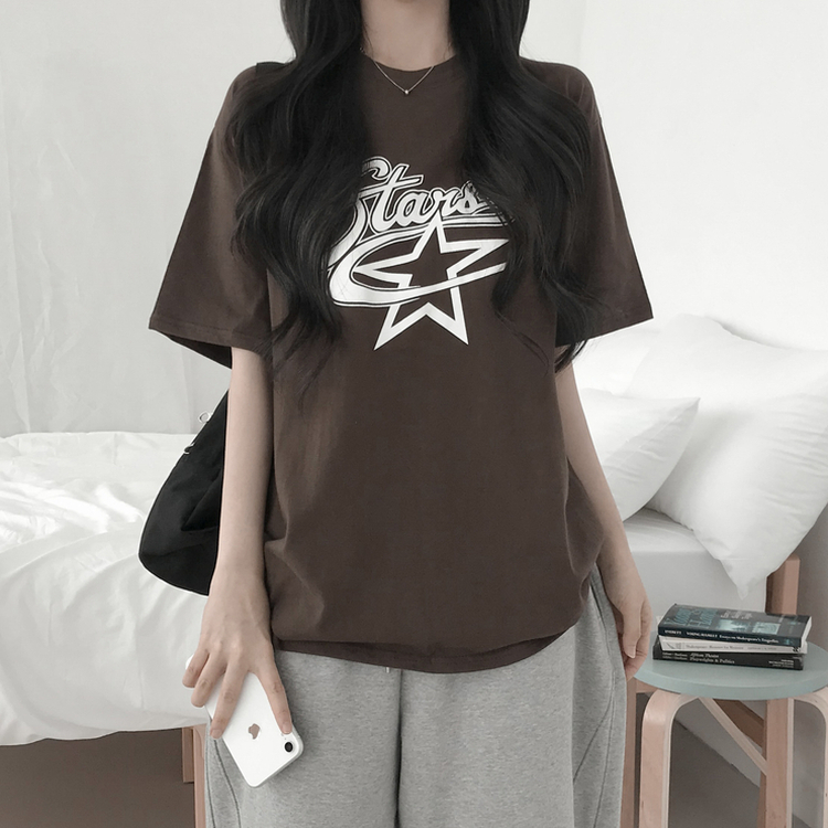 スターレタリングクルーネック半袖Tシャツ BROWN