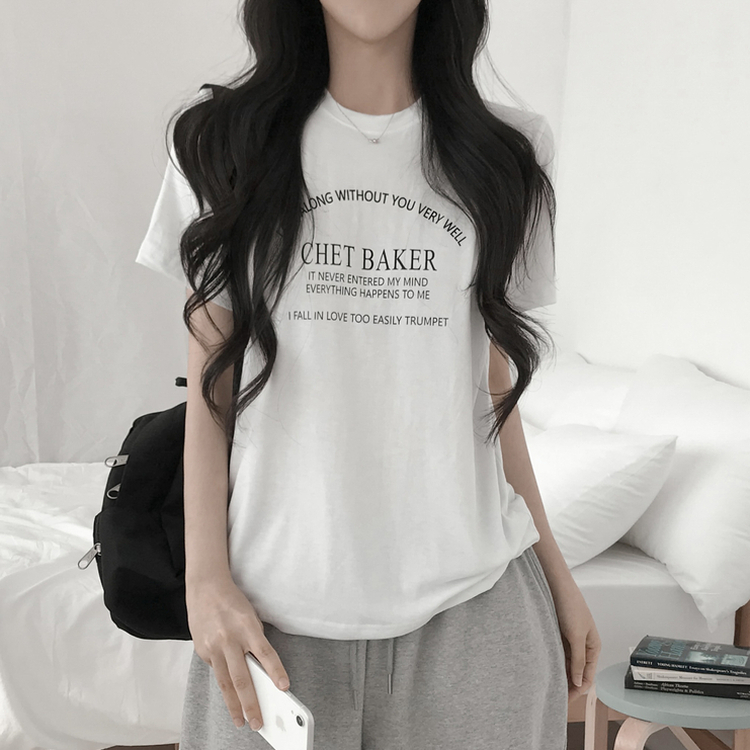 レタリングセミクロップ半袖Tシャツ WHITE