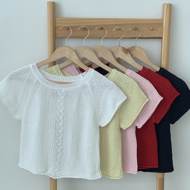 バックレタリングケーブルクロップド半袖ニット(6color)