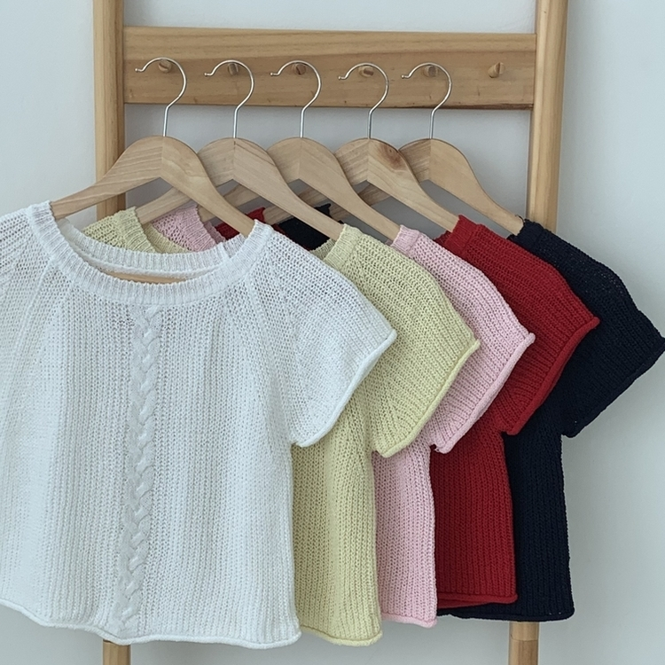 バックレタリングケーブルクロップド半袖ニット(6color)