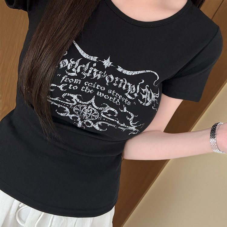 サイドシャーリングスリムラウンド半袖Tシャツ(5color) BLACK