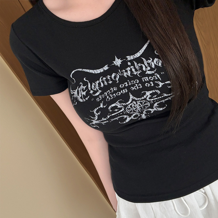 サイドシャーリングスリムラウンド半袖Tシャツ(5color) BLACK