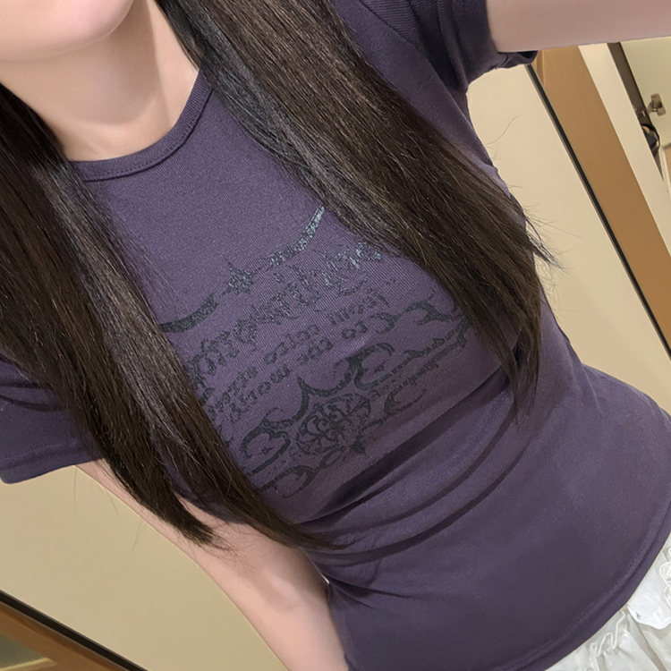 サイドシャーリングスリムラウンド半袖Tシャツ(5color) PURPLE