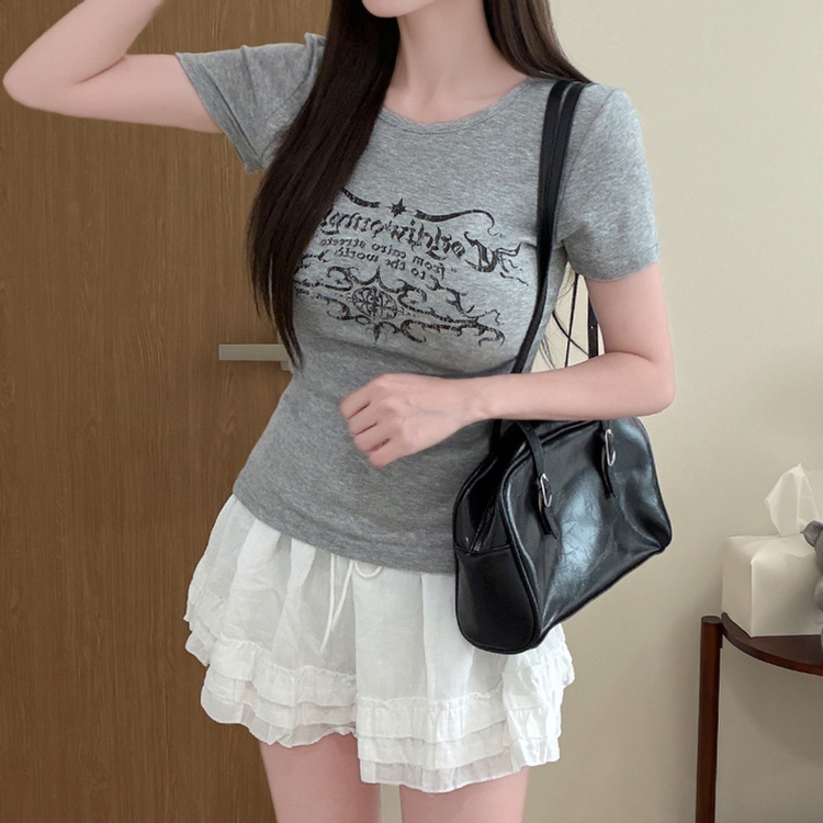 サイドシャーリングスリムラウンド半袖Tシャツ(5color) MELANGE
