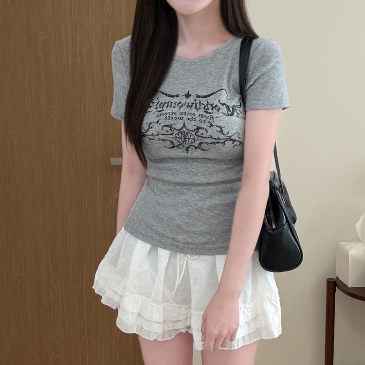 サイドシャーリングスリムラウンド半袖Tシャツ(5color) MELANGE