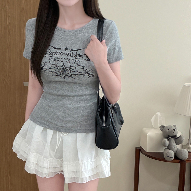 サイドシャーリングスリムラウンド半袖Tシャツ(5color) MELANGE