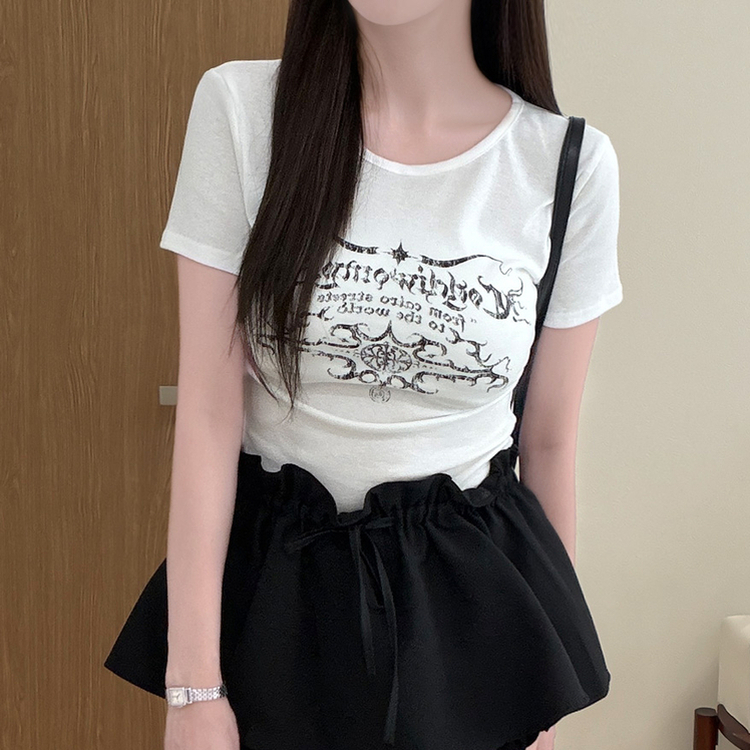 サイドシャーリングスリムラウンド半袖Tシャツ(5color) IVORY