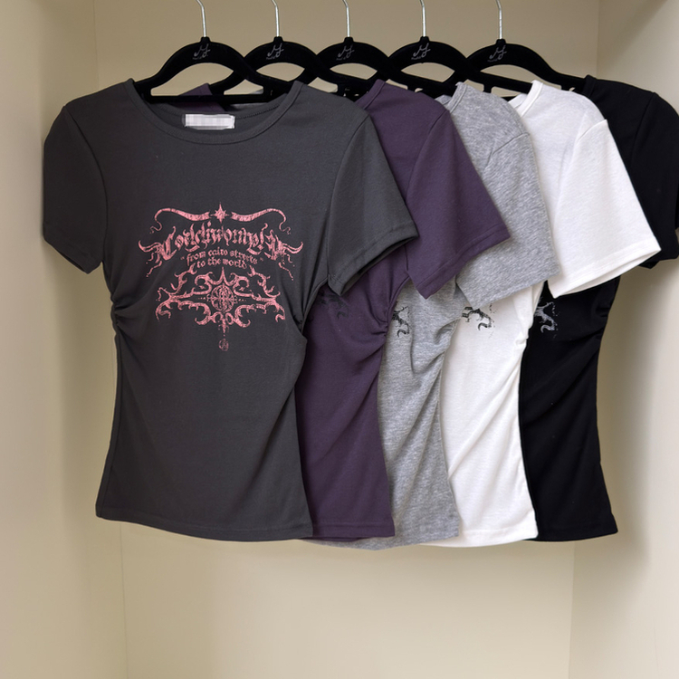 サイドシャーリングスリムラウンド半袖Tシャツ(5color)