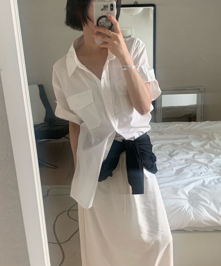 ロールアップコットンツーポケット半袖シャツ(5color) IVORY
