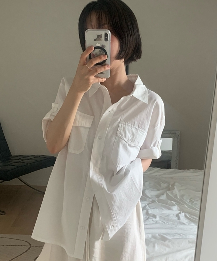 ロールアップコットンツーポケット半袖シャツ(5color) IVORY