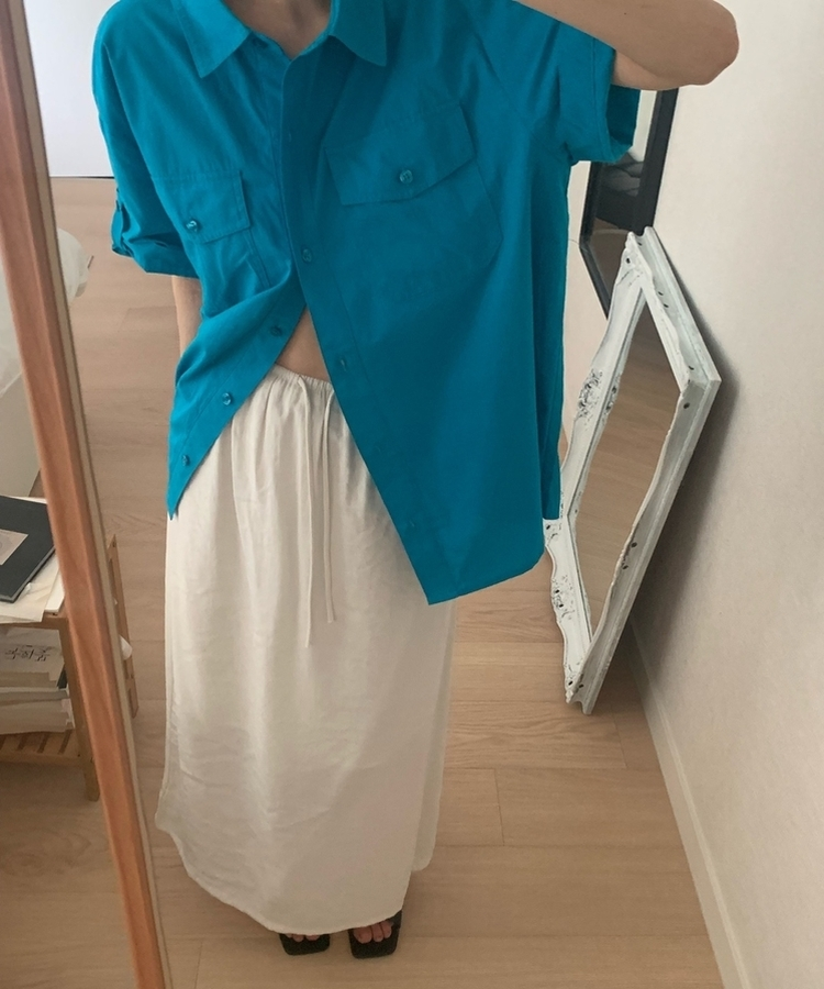 ロールアップコットンツーポケット半袖シャツ(5color) AQUA BLUE
