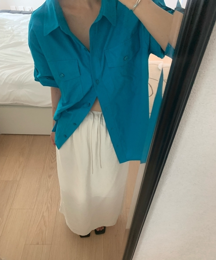 ロールアップコットンツーポケット半袖シャツ(5color) AQUA BLUE