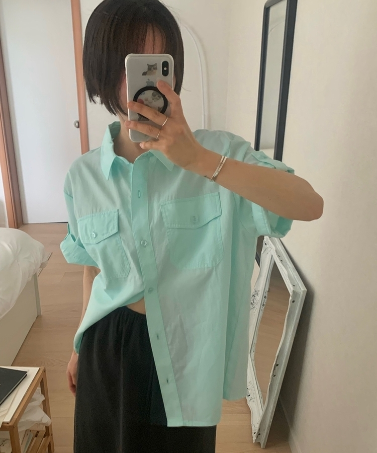 ロールアップコットンツーポケット半袖シャツ(5color) MINT