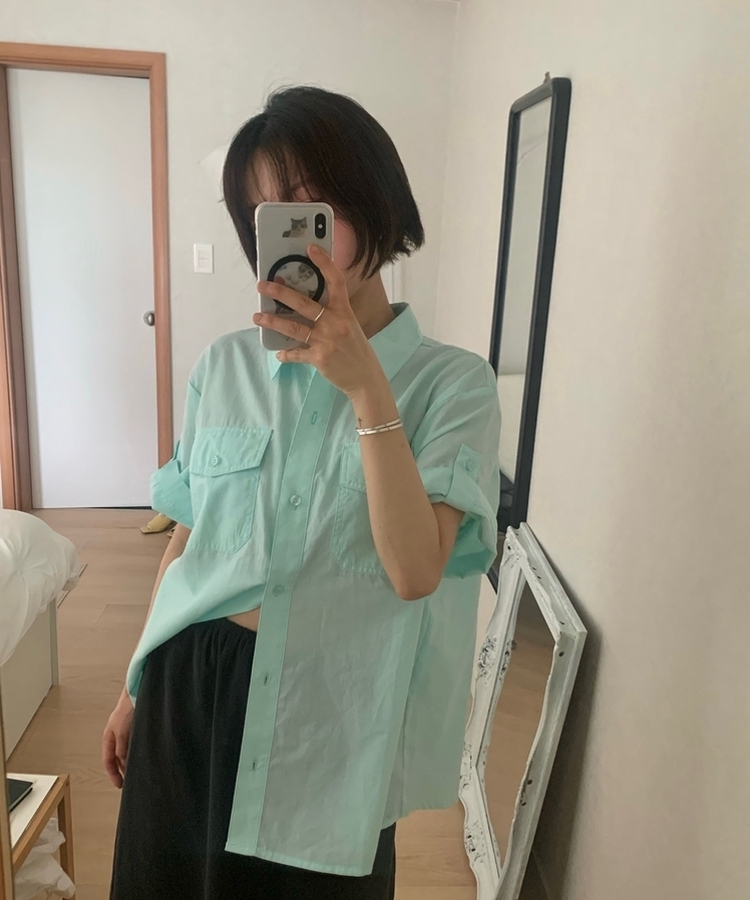 ロールアップコットンツーポケット半袖シャツ(5color) MINT
