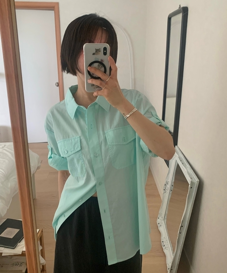 ロールアップコットンツーポケット半袖シャツ(5color) MINT