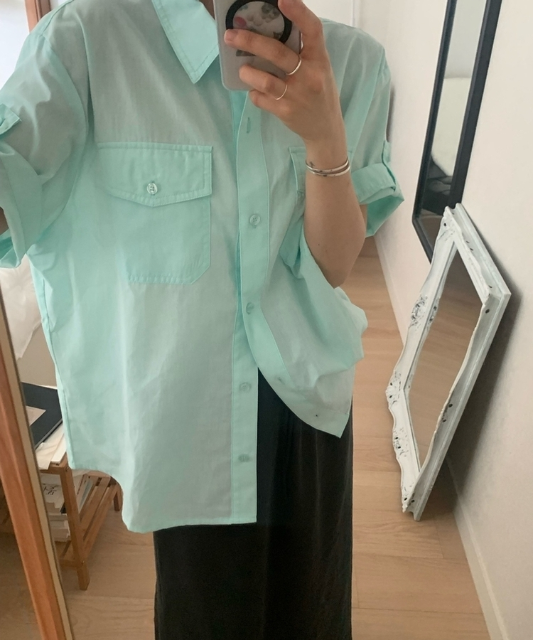 ロールアップコットンツーポケット半袖シャツ(5color) MINT