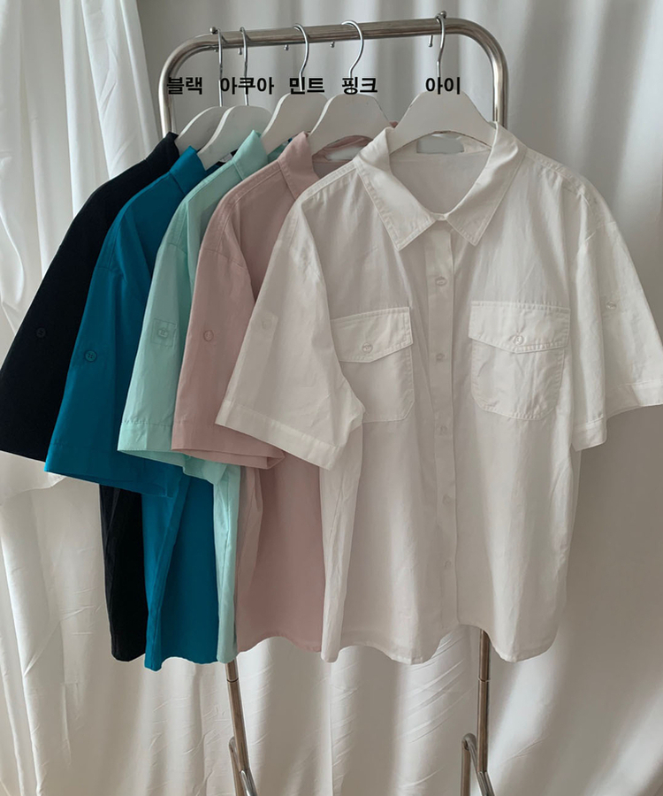 ロールアップコットンツーポケット半袖シャツ(5color)