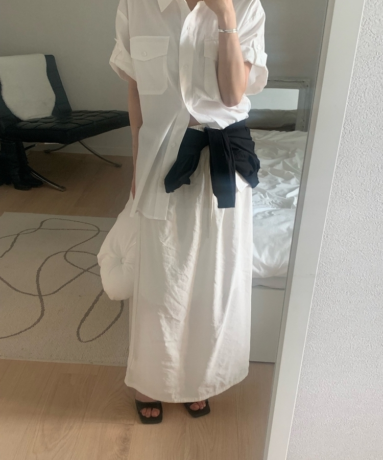 ストレートウエストゴムロングスカート IVORY