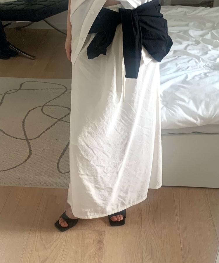 ストレートウエストゴムロングスカート IVORY