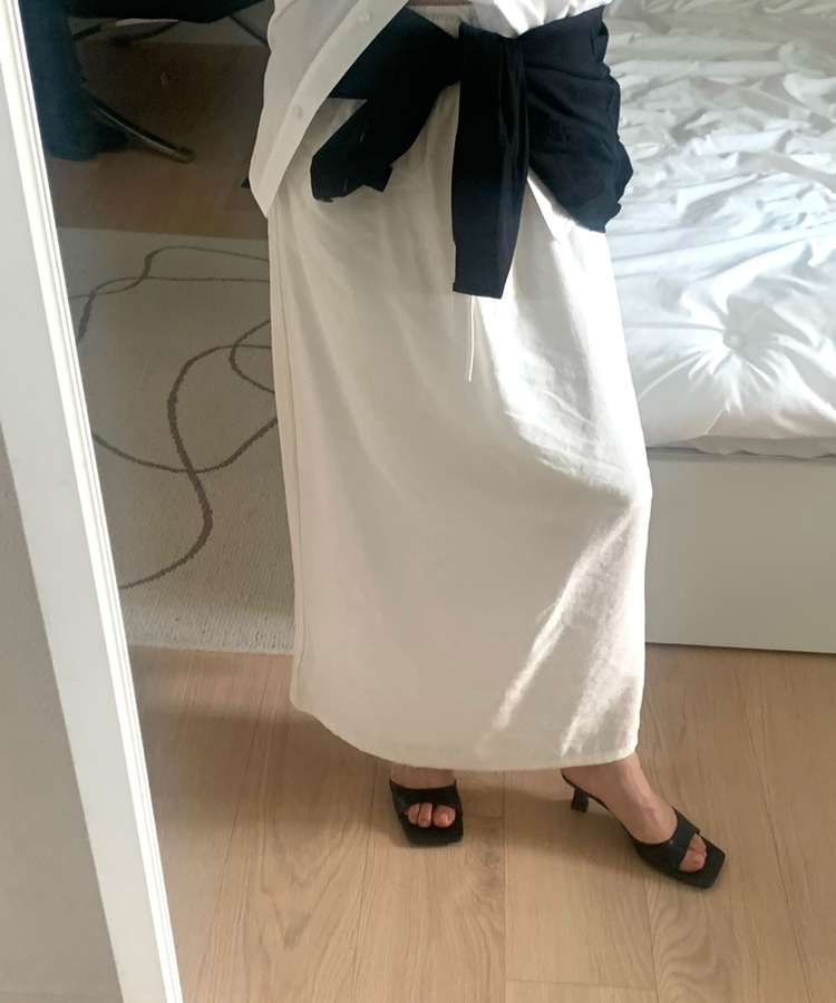 ストレートウエストゴムロングスカート IVORY