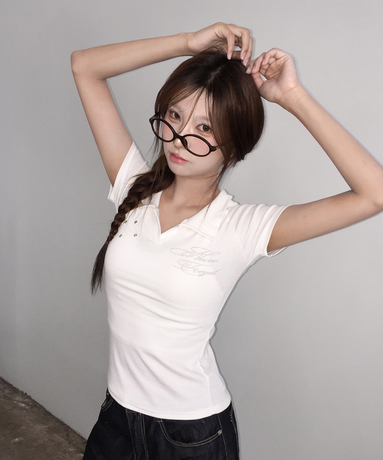 アイレットカラーレタリング半袖Tシャツ WHITE