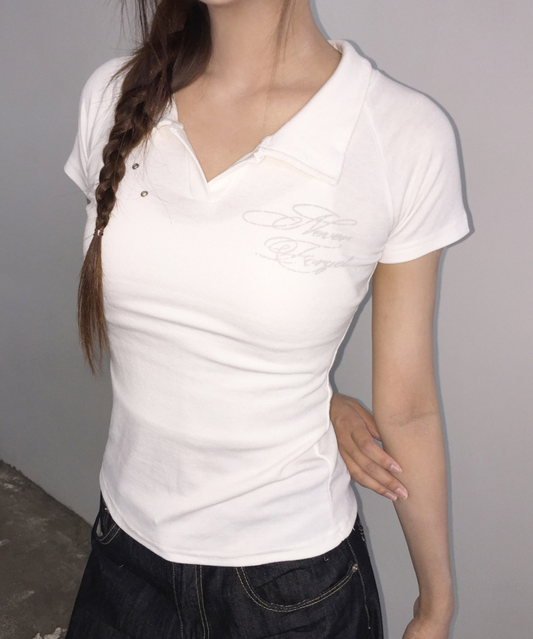 アイレットカラーレタリング半袖Tシャツ WHITE