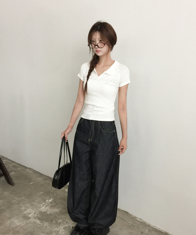 アイレットカラーレタリング半袖Tシャツ WHITE