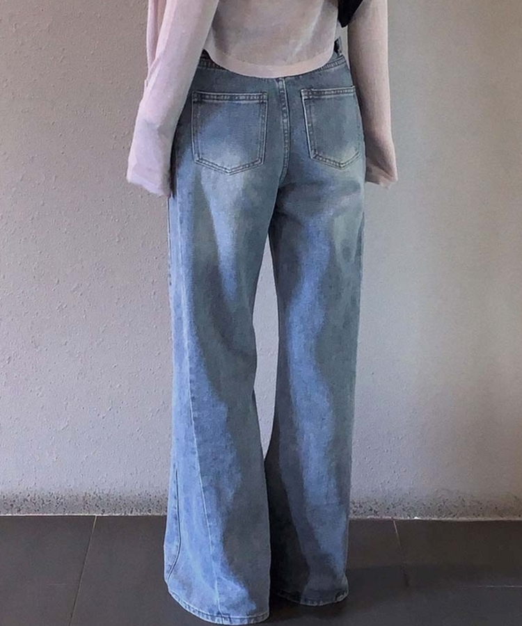 【丈別】ウォッシュドセミワイドデニムパンツ LIGHT DENIM