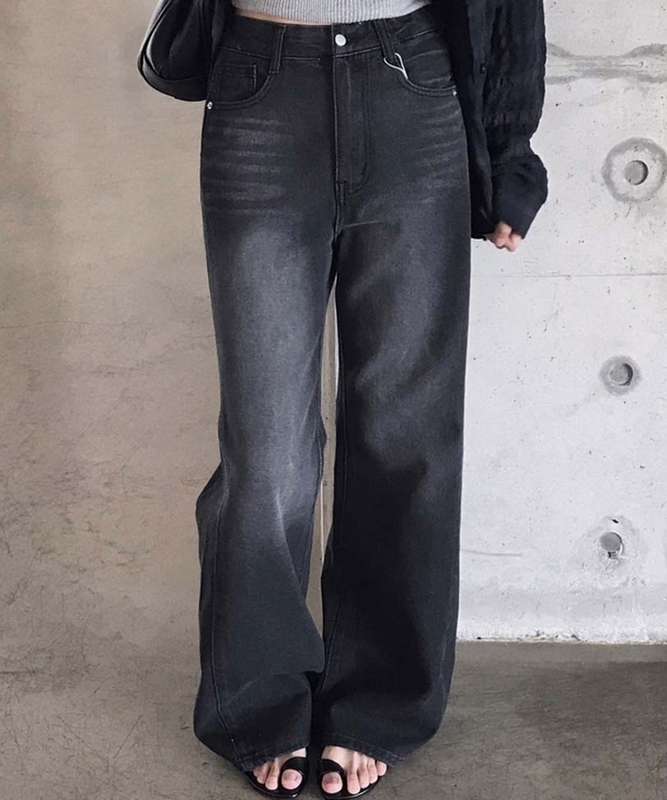 【丈別】ウォッシュドセミワイドデニムパンツ BLACK DENIM