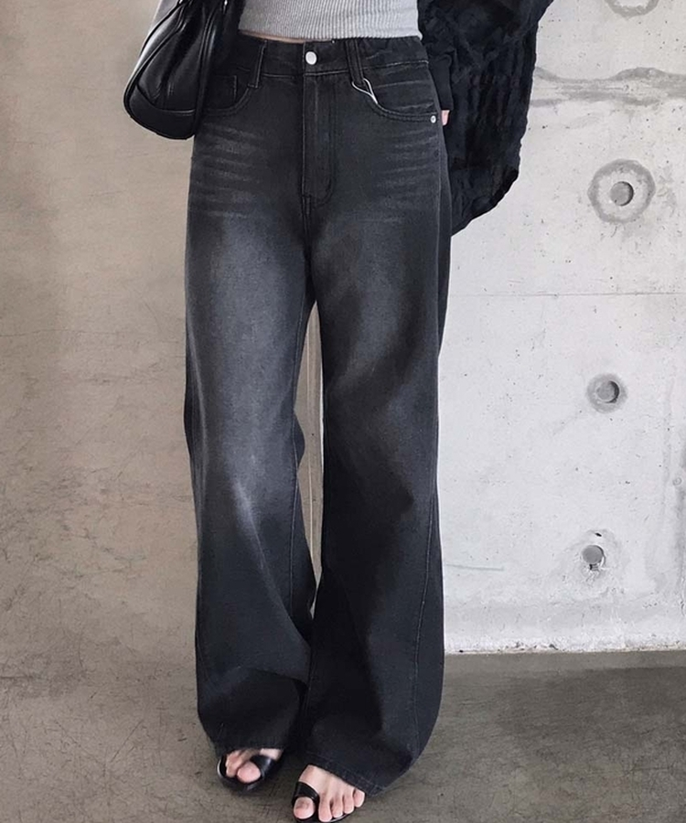 【丈別】ウォッシュドセミワイドデニムパンツ BLACK DENIM