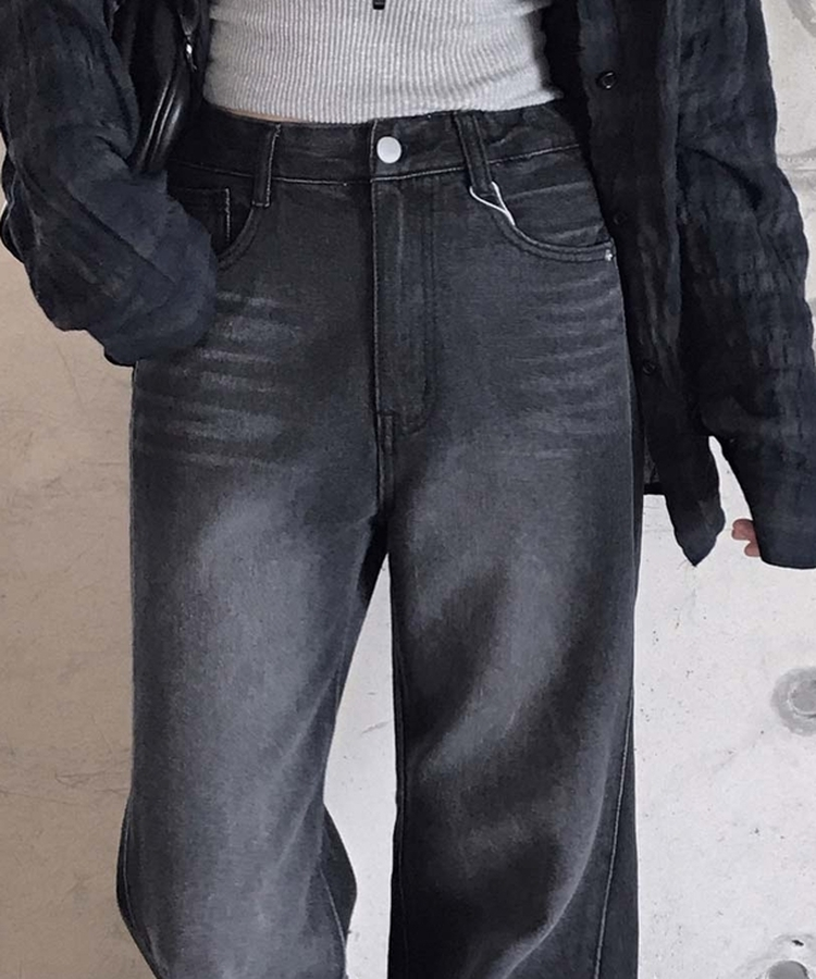 【丈別】ウォッシュドセミワイドデニムパンツ BLACK DENIM