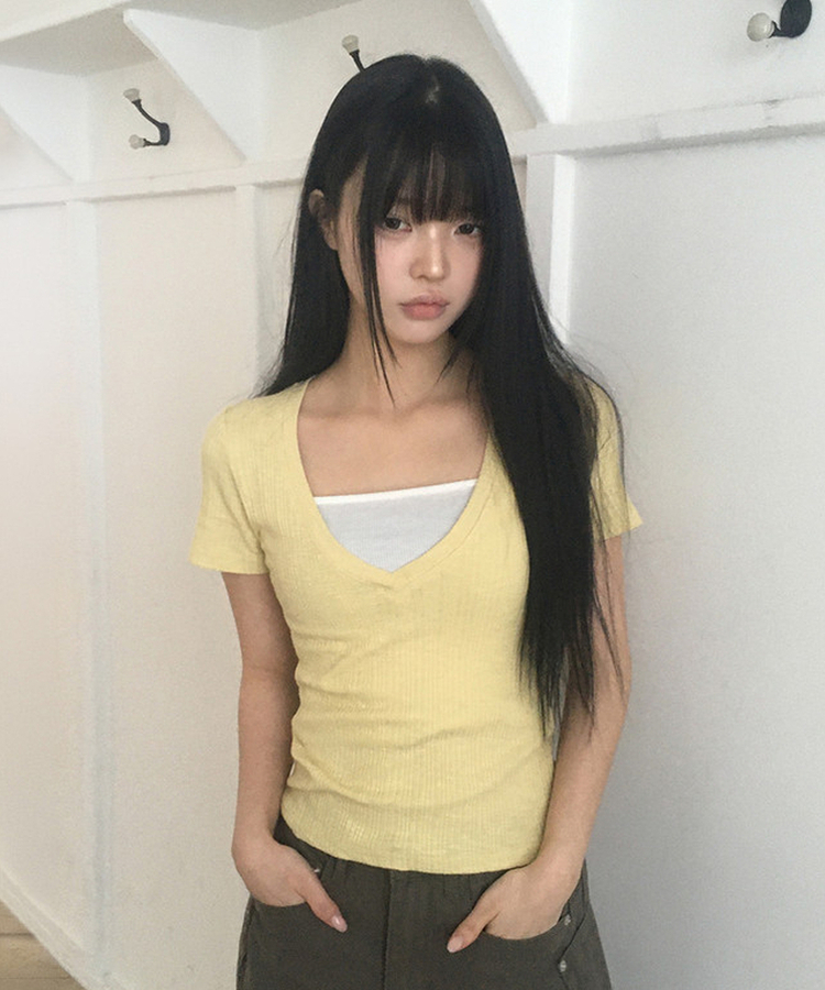 ディープVネック半袖Tシャツ(5color) YELLOW