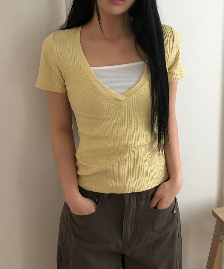 ディープVネック半袖Tシャツ(5color) YELLOW