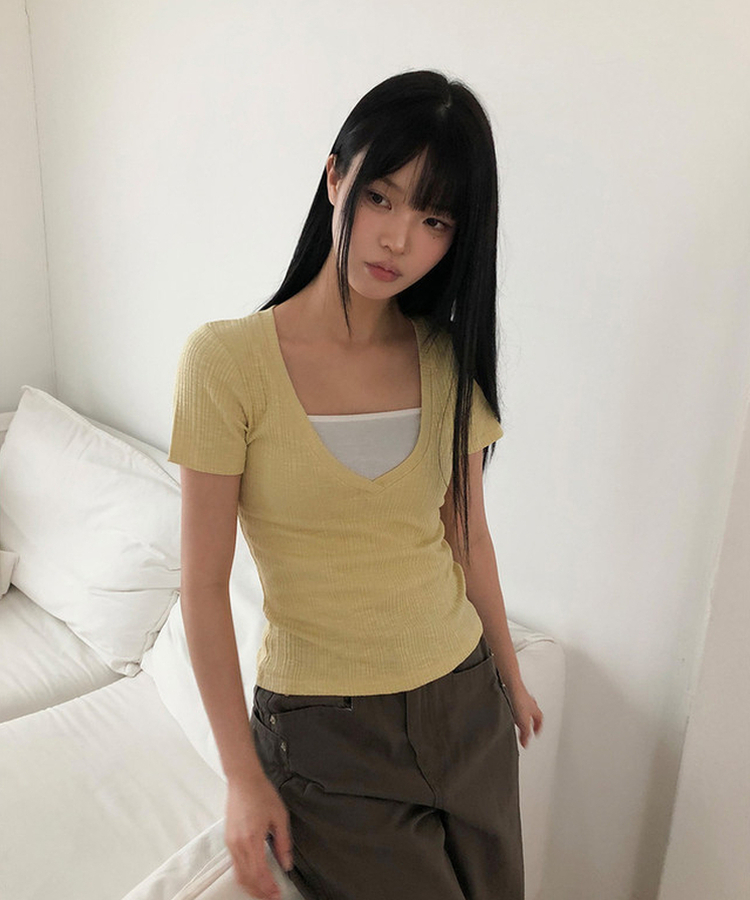 ディープVネック半袖Tシャツ(5color) YELLOW