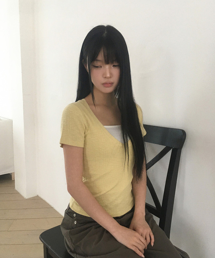 ディープVネック半袖Tシャツ(5color) YELLOW