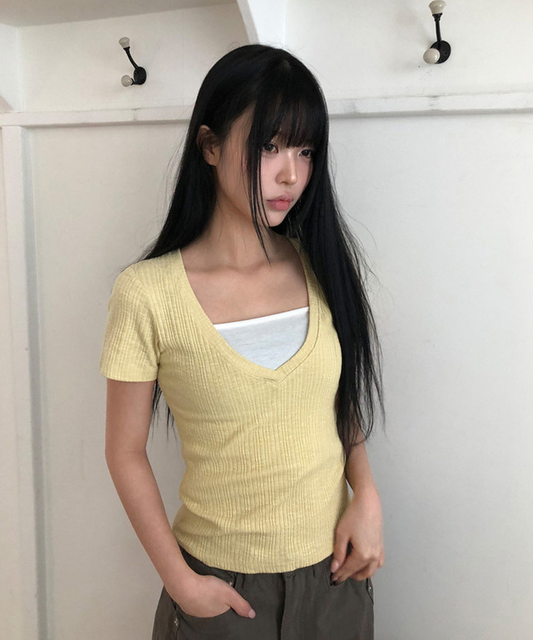 ディープVネック半袖Tシャツ(5color) YELLOW