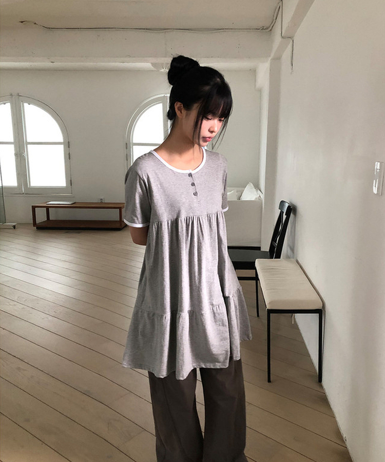 ヘンリーネックリンガー半袖ワンピース GREY
