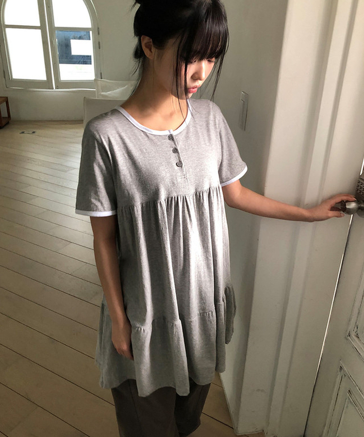 ヘンリーネックリンガー半袖ワンピース GREY