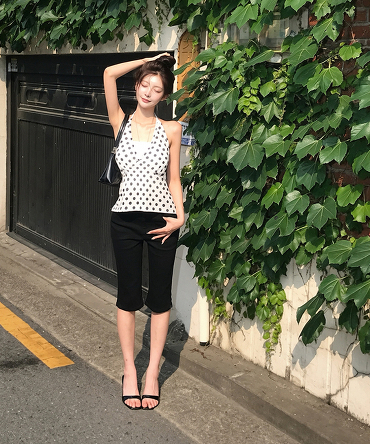 【丈別】スリットストレッチコットンカプリパンツ BLACK