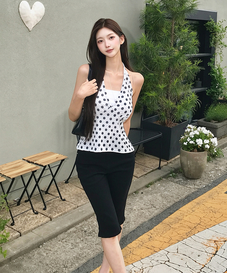 【丈別】スリットストレッチコットンカプリパンツ BLACK