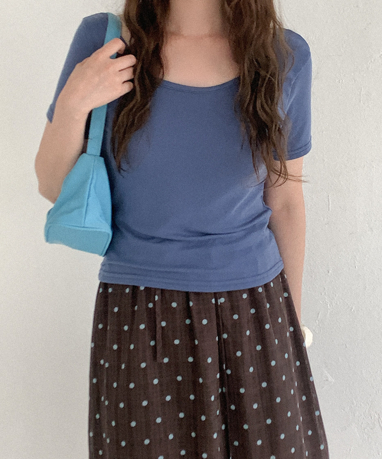 Uネック半袖Tシャツ(5color) BLUE