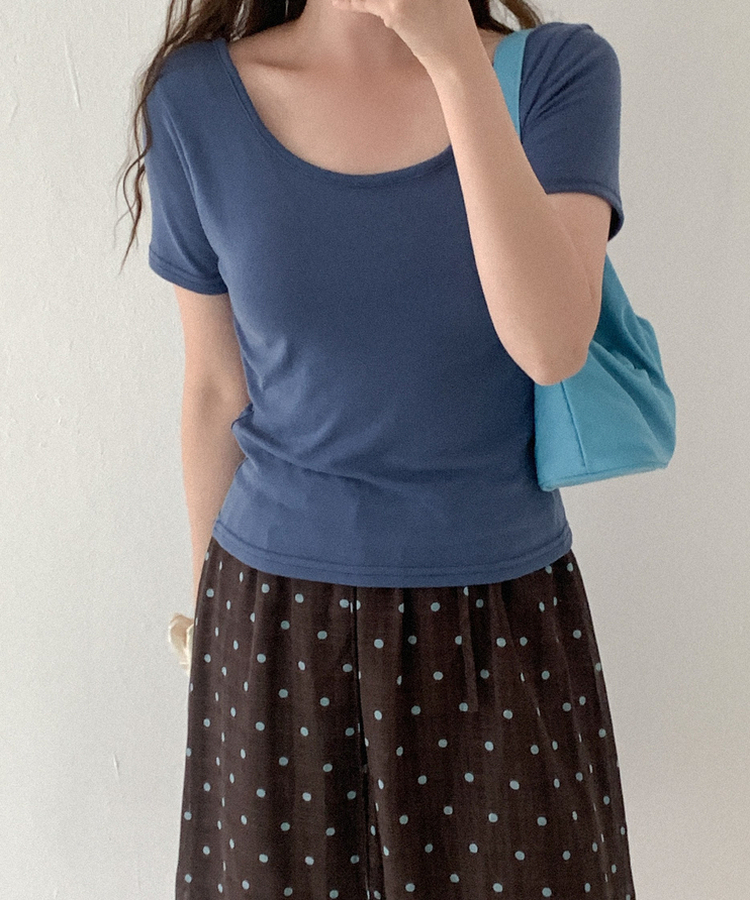 Uネック半袖Tシャツ(5color) BLUE