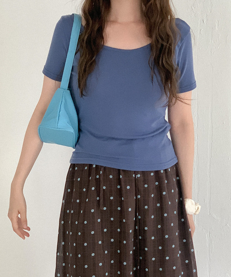 Uネック半袖Tシャツ(5color) BLUE