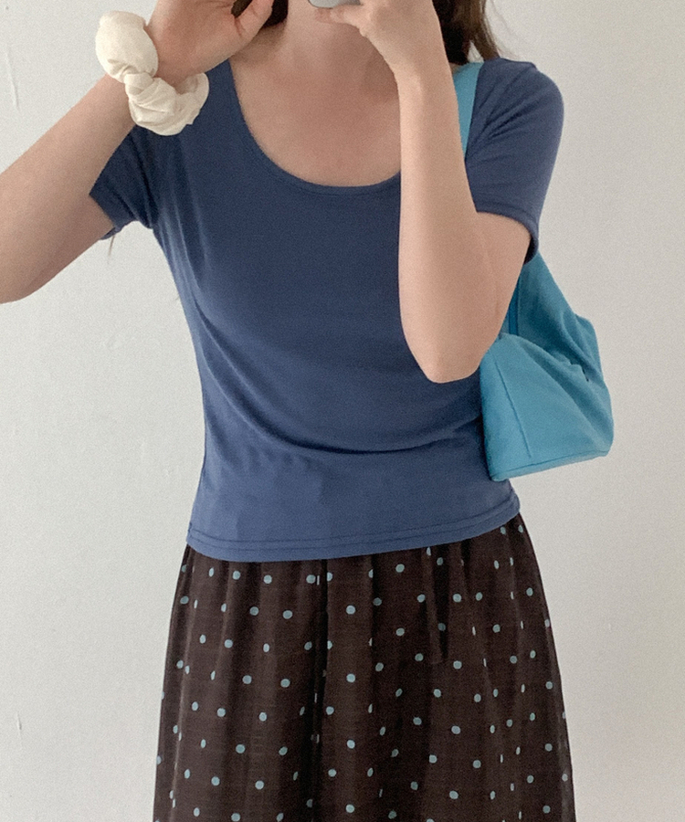 Uネック半袖Tシャツ(5color) BLUE