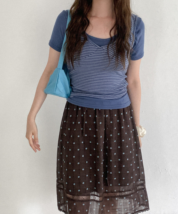 Uネック半袖Tシャツ(5color) BLUE