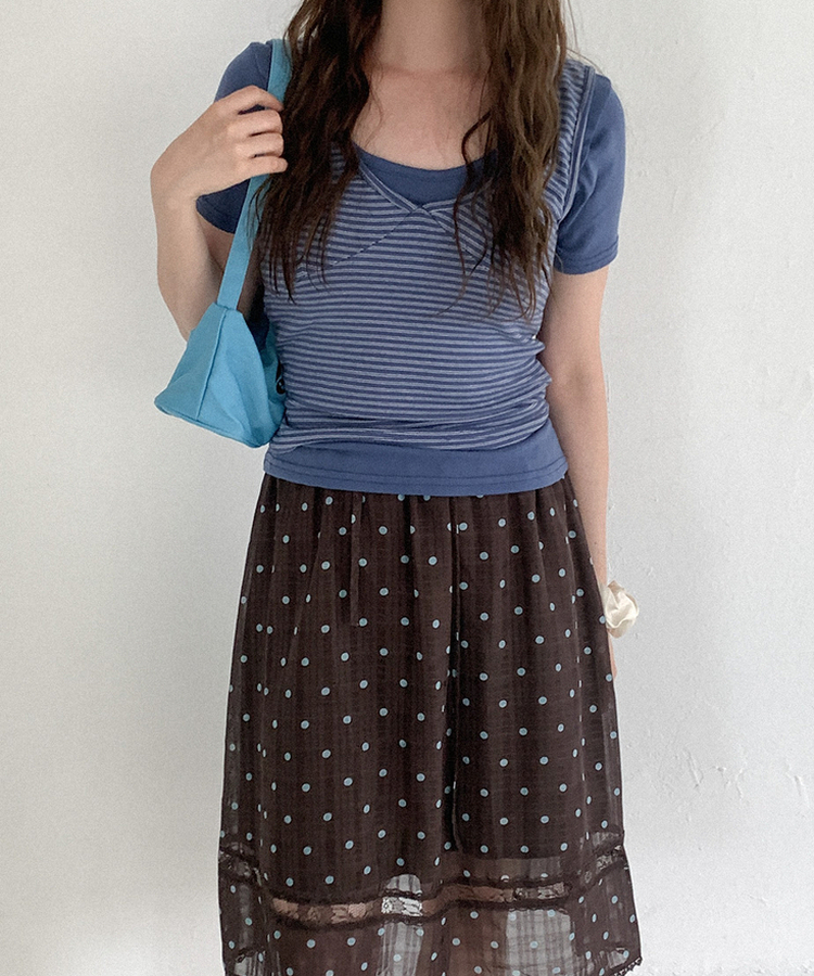Uネック半袖Tシャツ(5color) BLUE